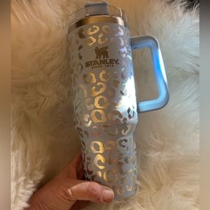 Stanley 40 oz Mug with Powder Blue Leopard Overlay NEW IN BOX!